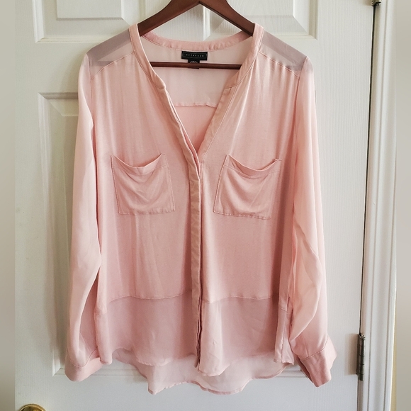 Metaphor Light Blush Pink Lightweight V Long Sleeved Button Shirt Size L - Picture 1 of 5